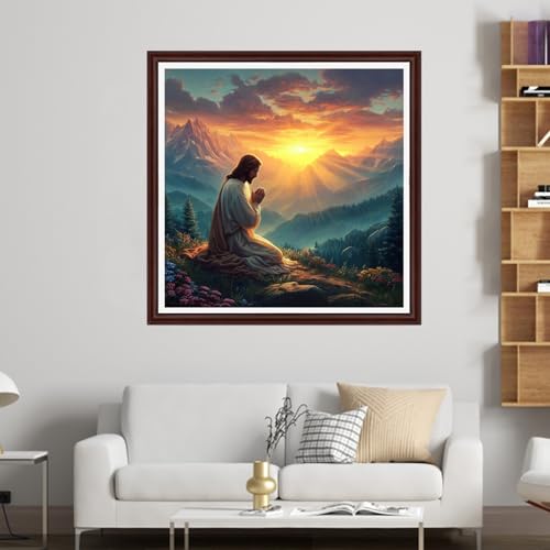 Image of Dooxvey Counted Cross Stitch Kits for Adults 11CT Printed Cross-Stitch Patterns Cross Stitching Embroidery Kit Stamped or Counted Needlepoint Kits- Jesus Prays for the Sunrise 18x18 inch