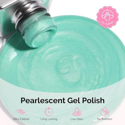 Image of MelodySusie Turquoise Pearl Gel Nail Polish,0.5fl oz Soak Off UV LED Drawing Shimmer Gel Polish Soak Off Swirl Shell Thread Effect Gifts for Women Nail Art Manicure Salon DIY Nail Design-A1313