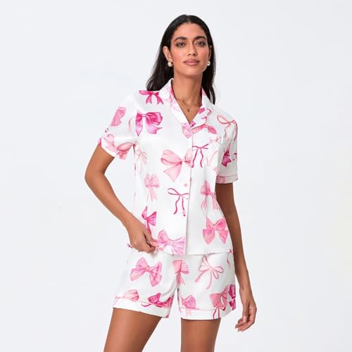 Image of Yiulangde Cowboys Boot Pajamas for Women Y2k 2 Piece Heart Bow Preppy Pjs Coquette Short Sleeve Shirts Matching Pj Shorts Set