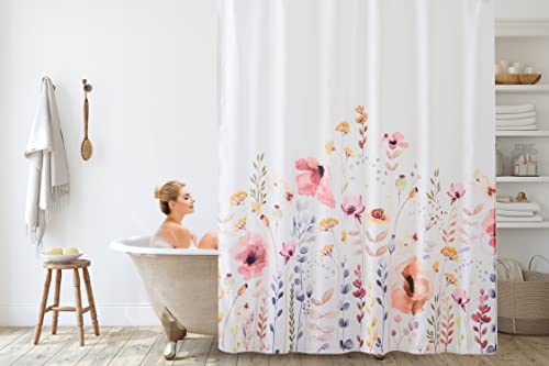 Komfier Floral Shower Curtain, 72 Inch Standard, Multi Color Flowers And Leaves Boho Bath Curtain For Modern Bathroom, Rust-Resistant Metal Grommets, Waterproof Polyester Fabric (72X72 Inch) #TOP1