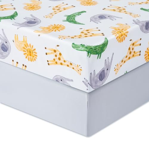 Image of TILLYOU Baby Crib Sheets for Boys Girls, Super Soft Toddler Bed Sheets, 2 Pack Sheets for Standard Crib Mattress 28x52in, African Steppe