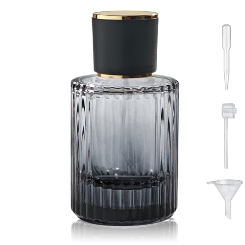 50ml/1.7 Oz Glass Spray Bottle Perfume Atomizer,Round Glass Perfume Travel Refillable Spray Bottle Empty with 3 Kinds of Dispenser (Black)
