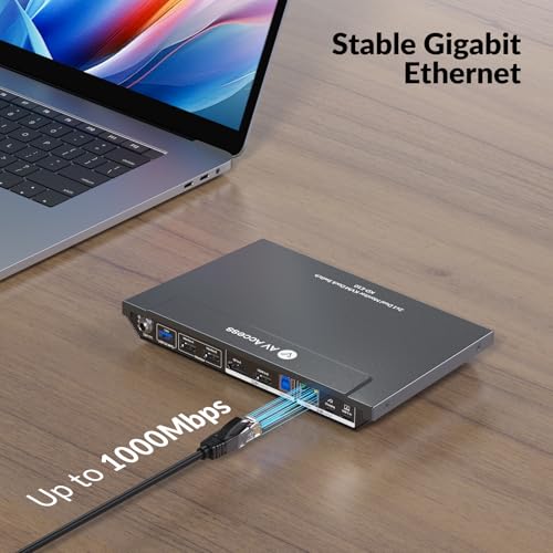 AV Access Docking Station, KVM Switch for Laptop & Desktop | 100W Charging, 4K@60Hz Dual Monitor HDMI, 3xUSB 3.0, USB-C, 1G Ethernet, EDID Support, SD, 3.5mm AUX Audio | Fast Switch 2 Computers - Image 4