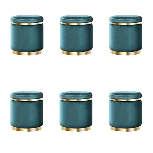 Image of Paamwood Velvet Sitting Stool - Luxurious Ottoman Footrest for Bedroom & Living Room, Wooden Sofa Side Stool, Makeup Chair, Pouf for Home & Office Decoration (Sea Blue Pack of 6)