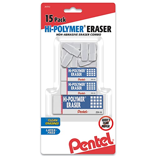 Pentel® Hi-Polymer® Eraser Combo Pack, White, Pack Of 15