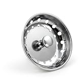 Highcraft 97333 Kitchen Sink Basket Strainer Replacement for Standard Drains (3.25 Inch) Chrome Plated Stainless Steel Body With Rubber Stopper, 3.25'