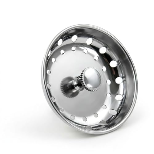 Product Image of the Highcraft 97333 Kitchen Sink Basket Strainer Replacement for Standard Drains (3.25 Inch) Chrome Plated Stainless Steel Body With Rubber Stopper, 3.25'