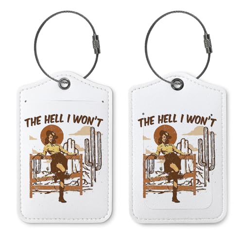 ZFQ Western Cowgirl Luggage Tags for Suitcase,Retro 2 Pack Suitcase Tags for Travel,Preppy Trendy Luggage Tag Label with Steel Loop,Preppy Teen Girls Gifts,The Hell I Won't