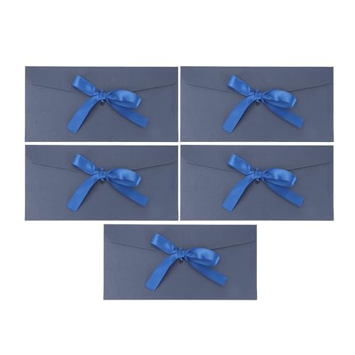 封筒 おしゃれ パール紙 リボン付き メッセージカード 案内状 挨拶状 ポストカード 招待状 ビジネス用 結婚式 パーティー用封筒 5枚 ダークブルー