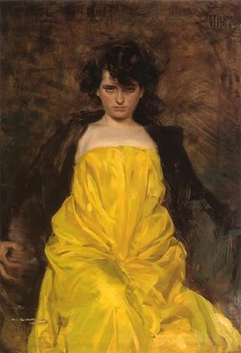 Ramon Casas Femme en jaune tableau sur toile décoration bureau