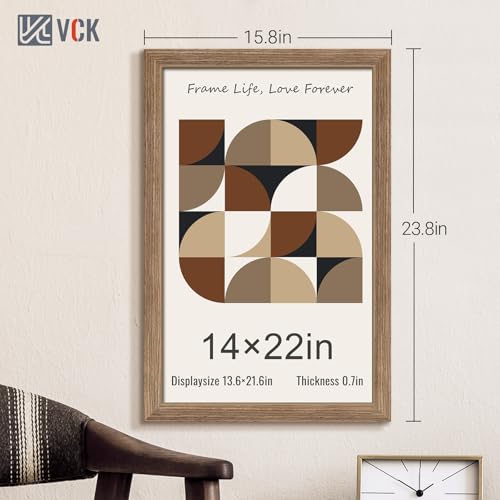 Image of VCK 14x22 Frames 3 Pack, Walnut Poster Frame MDF Wood with Polished Plexiglass, Wall Mounting Horizontal & Vertical Display