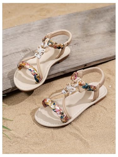 GORGLITTER Girl's Braided Boho Flats Open Toe Ankle Strap Cute Slide Sandals Summer Vacation Shoes3