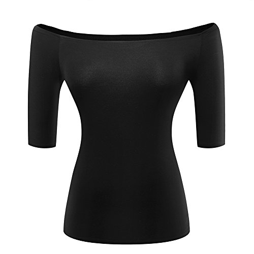 Women's Elbow Sleeve Vogue Fitted Off Shoulder Modal Blouse Top T-Shirt Slim Stretchy Shirt