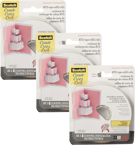 Scotch Advanced Tape Glider Refill Rolls, 1/4 Inch x 36 Yards – (3 Pack, 2 Rolls per Pack) Double-Sided Adhesive for ATG 714 Glider, Scrapbooking & Crafts