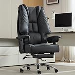 EXCEBET Big and Tall Office Chair 400lbs Wide Seat, Leather High Back Executive Office Chair with Foot Rest, Ergonomic Office Chair Lumbar Support for Lower Back Pain Relief (Black)