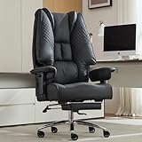 EXCEBET Big and Tall Office Chair 400lbs Wide Seat, Leather High Back Executive Office Chair with Foot Rest, Ergonomic Chairs Lumbar Support for Lower Back Pain Relief (Black)
