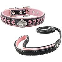 Newtensina Moda Perro Collar y Correa Conjunto Correas de Nylon Tejidas Collar de Bling Collar de Cuero Diamante Cachorro con Correa para Perros