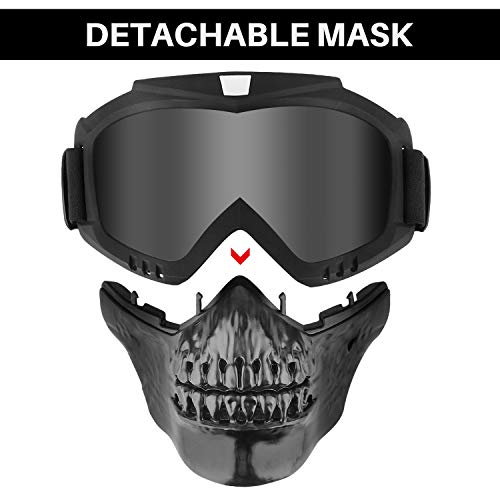 Skull Motorcycle Goggles Mask With Removable Face Mask Motorcycle Atv Racing Goggles Dirt Bike Mx Goggle Glasses (Sliver Lens) #TOP5