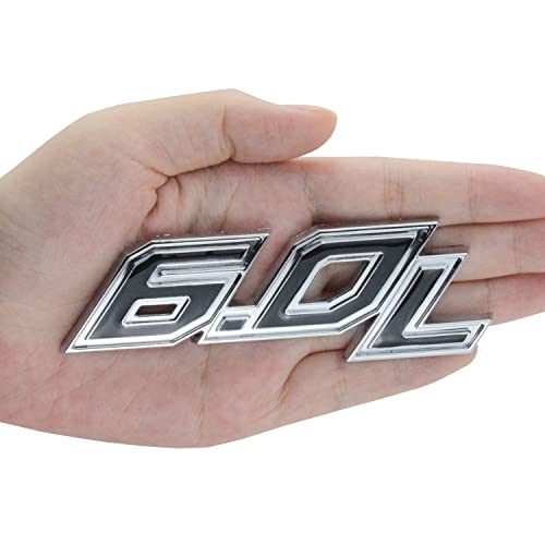 Image of 2Pack 6.0L Emblems Decal Badge 6.0 Powerstroke Turbo Fender Side Nameplate Logo Fit for 250 350 450 (Silver Black)