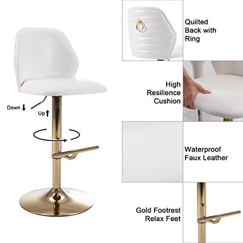 ZSARTS White Gold Bar Stools Set of 4,Swivel Faux Leather Barstools