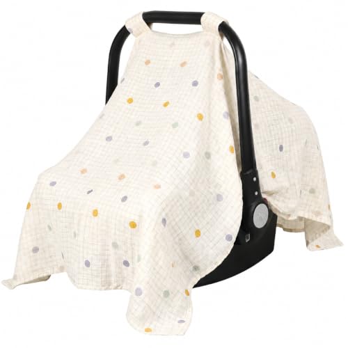 Image of Beatoutou Baby Car Seat Cover，100% Muslin Cotton Carseat Covers for Baby Boy /Girl,UniversalInfant Car Seat Cover for Newborn Summer Essentials,Soft & Breathable