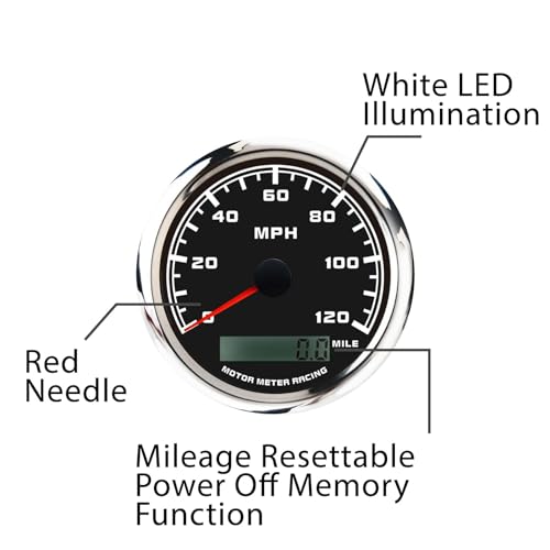 Image of MOTOR METER RACING 110mm 4-3 /8 inch W PRO Series 6 Gauge Set Black Dial | White LED, GPS Speedometer, Tachometer, 52mm, 2-1 /16 inch, Volt, Fuel Level, Water Temperature, Oil Pressure, Car, Boat, Truck