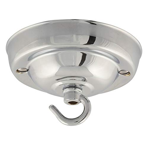 ElekTek Rosetón de techo 108 mm de diámetro con gancho, acabados metálicos con recubrimiento en polvo de colores para instalaciones de lámparas y candelabros colgantes Cromado