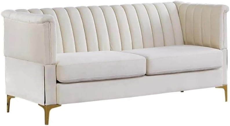 Velvet European Couch, with Independent Spring Packages for 3 Seat Living Room Sofa, Fabric Beige