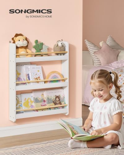 Miniatura 4 de Songmics Estantería Infantil, Estante Con 3 Niveles, Para Juguetes, Estantería De Pared, Para Habitación De Niños, Cuarto De Juegos, Blanco Y Natural Gkr013w02