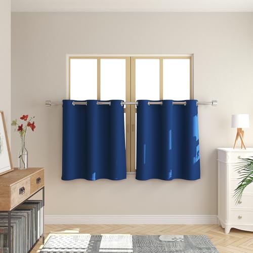 Blackout Tier Curtains Room Darkening Kitchen Dark Blue Tiers 36 inch Length Thermal Insulated Small Short Bathroom Window Treatment Set 2 Panels Grommet Top 34"x36" by LKTCOBTAC - Used condition - CA$20.74