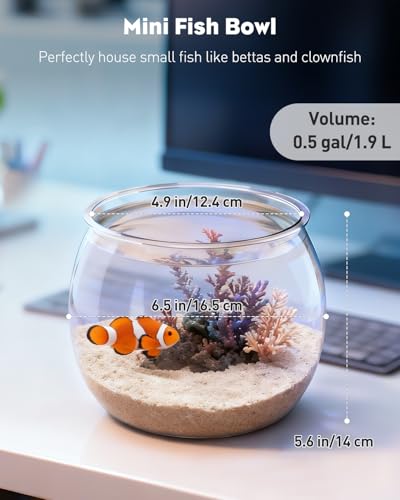 Image of Pawfly 0.5 Gallon Mini Plastic Fish Bowl, Unbreakable Small Fishbowl Desktop Aquarium, Clear Round Plastic Fish Tank for Small Fish, Shatterproof Betta Fish Tank Goldfish Bowl, Decorative Globe Vase