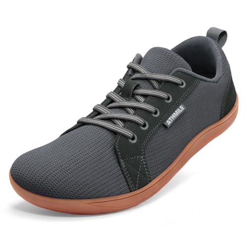 Image of ATHMILE Barefoot Shoes Men Wide Toe Box Zero Drop Sneakers Earthing Minimalist Fashion Athletic Footwear for Grounding Gym Trail Running Hiking Walking Casual Breathable Non Slip Grey