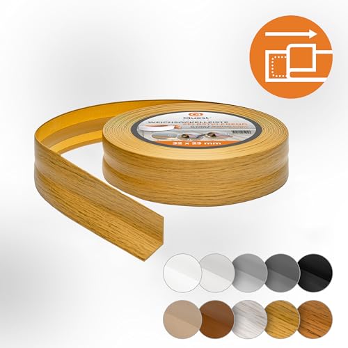 Quest Weichsockelleiste Selbstklebend, PVC Sockelleiste, Abschlussleiste - 32 mm x 23 mm - Flexible Knickleiste für Innenbereich, Wand, Boden - Dicht, Dekorativ - 5 Meter, Eiche