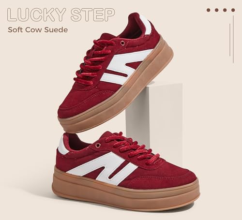 LUCKY STEP Women's Platform Retro Fashion Sneakers Classic Casual Gum Rubber Sole Skate Trainer Tennis Walking Shoes Thick Sole Trendy Footwear3