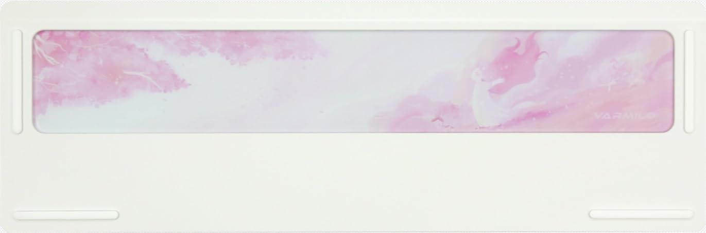 Underside of the Varmilo Sword68 keyboard showing the frosted glass weight and rubber feet.