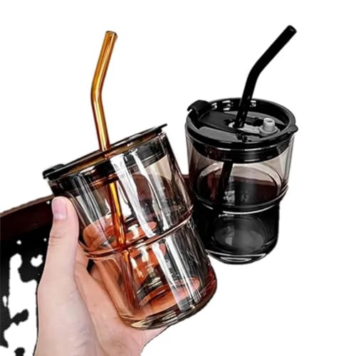 Genérico Vaso de Vidrio con Tapa y Pajita, Funda, Diseño Elegante para Bebidas