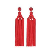 Handgemaakte Kwastje Oorbellen Vrouwen Sieraden Bohemian Drop Dangle Lange Oorbellen Zijde Stof Etnische Stijl Vintage Oorbellen (Color : Wit
