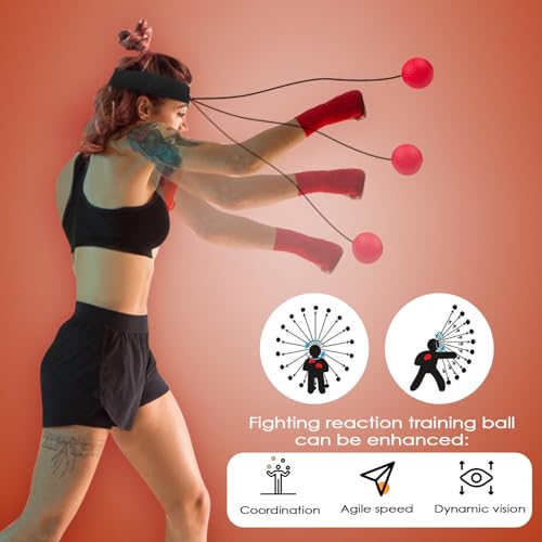 Rseuphiee Boxen Reflexball, Boxen Training Ball, 2 Verschiedene Boxbälle, 1 Verstellbares Stirnband, Boxtraining Trainingsgerät, für Reaktion, Agilität, Schlaggeschwindigkeit, Kampffähigkeit