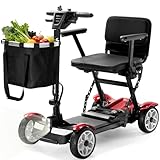ABAKAN 4 Wheel Electric Powered Mobility Scooter for Seniors/Adults, 25 Miles Long Travel Range 45 Ibs Ultra Lightweight Mobility Scooter Airline Approved Foldable Red