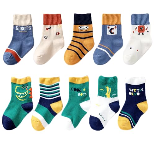 kiobrvhe Kids Cotton Animal Socks 10-Pairs Pack Cute Comfortable Cartoon Crew Socks Soft Breathable Toddler Sock (Style H,3-5T,US,Age,3 Years,5 Years)