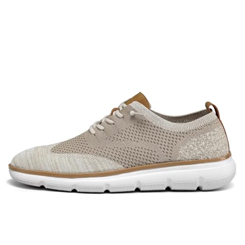Image of KEEZMZ Men's Fashion Sneakers Casual Dress Oxfords Business Walking Shoes Mesh Work Comfortable Lightweight Soft Sole Khaki, 6.5
