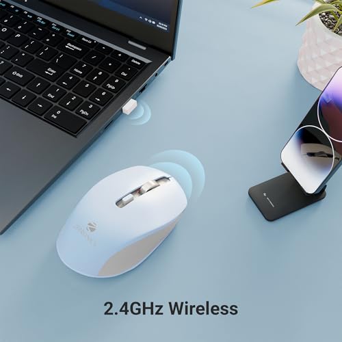 Image of ZEBRONICS Zeb-Jaguar Wireless Mouse, 2.4GHz with USB Nano Receiver, High Precision Optical Tracking, 4 Buttons, Plug & Play, Ambidextrous, for PC /Mac /Laptop (Light Blue+Grey)