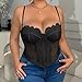 Plus Size Corset Top for Women Going Out Lace Mesh Boned Bustier Adjustable Spaghetti Strap Party Club Y2K Crop Camisole Black