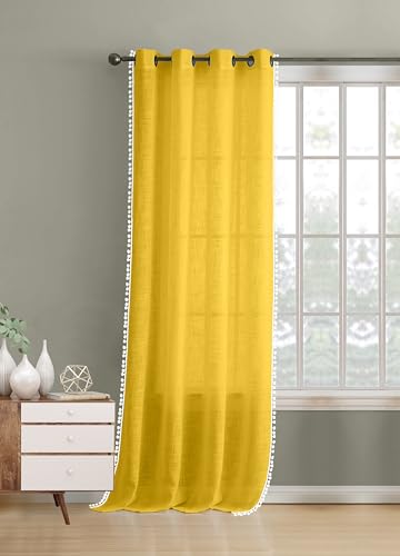 Image of THE LINEN COMPANY Cotton Linen Solid Eyelet Curtains for Window, Light Filtering Curtain Panels, Chili Red, 6.5 Feet, Pack of 1