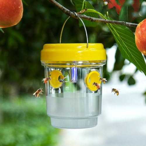Wasp Trap,Wasp Trap Outdoor Hanging,Yellow Jacket Trap,Reusable Hanging Hornet Trap,Bee Catcher Outdoor Hornet Traps,Solar Powered Wasp Killer Hanging with UV LED Light,for Indoor Outdoor(yellow)
