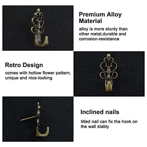 Image of INCREWAY Push Pin Hangers, 20Pcs Bronze Flower Shaped Push Hooks Vintage Picture Hanging Pin Hooks Small Wall Hooks with Nail for Hanging