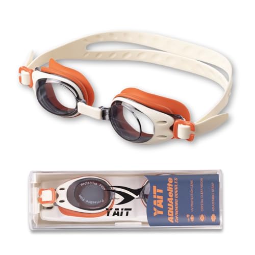 Image of AquaElite High Clarity Swimming Goggles for Men & Women | Lab tested by Experts | Dual Anti Fog Tech with UV Protection 400 | Polycarbonate Lens with Easy adjustment system - Orange & White