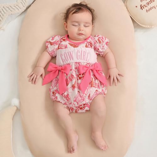Western Baby Girl Outfit Cowgirl Smocked Bubble Romper Flutter Sleeve Bodysuit Cute Bow Onesie Newborn Summer Clothes2