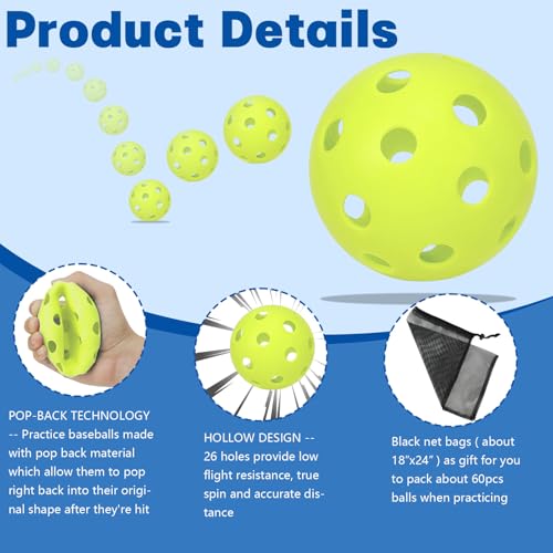 60 Pack Practice Baseballs For Hitting, 2.8 Inch Plastic Soft Baseballs for Practice Lightweight Soft Ball With Net Bag, Hollow Training Softball for Indoor Outdoor Sport Pitching Batting, Green - image 4