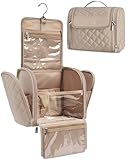 BAGSMART Makeup Bag for Women with Hanging Hook, Large Portable Capacity Water-resistant Organizer Travel Case for Toiletries and Cosmetics, Brown